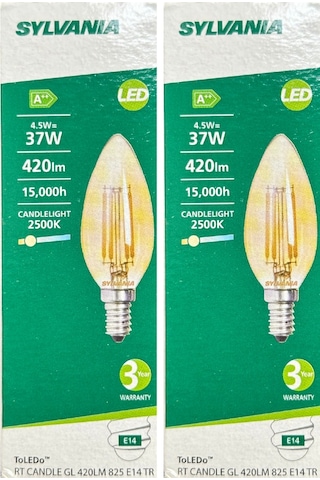 Sylvania 4,5w 37w 2500k Sarı Işık E14 Duylu Eski Tip Görünümlü Led Ampul 2 Adet