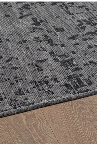 Bohem Tarz Geometrik Desenli Pamuk Taban Antrasit Renk Şönil Kilim