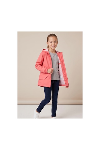 Deniva Kids Kız Çocuk Mercan Pembe Kapüşonlu Su İtici Çizgili Astarlı Fermuarlı Yağmurluk Rüzgarlık