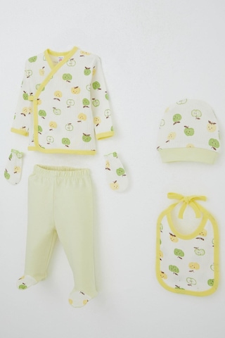 Breeze Erkek Bebek Hastane Çıkışı 5 Li Sevimli Minik Elma Desenli 0-3 Ay, Ekru Ekru