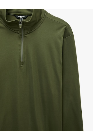 Koton Regular Fit Uzun Kollu Dik Yaka Yarım Fermuarlı Spor Sweatshirt Haki 7wam70020nk