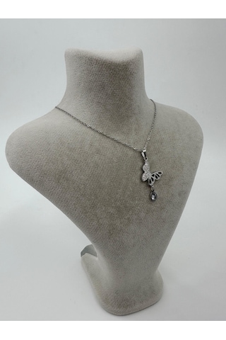 Xbaby Taşlı Kelebekli Gümüş Renk Kolye Altın - Gümüş