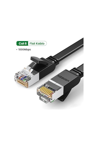 Ugreen Cat6 Flat Ethernet Kablosu, 3 Metre, Siyah, 50175 -
