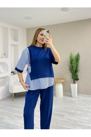 Kadın Kristal 2 Iplik Kumaş Yanları Çizgili Takım Çok Renkli