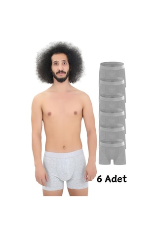 Cnt Erkek Pamuklu Boxer Likralı 6'lı Gri Renk Özel Ambalajında Trendybee Gri Melanj Gri Melanj