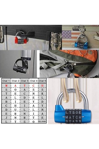 Xindoker 7mm Zinc Alloy 5 Harfli Kilit - Kapı Ve Dolap İçin Kırmızı, Siyah, Gümüş, Mavi Renk Seçenekleri 2 Adet