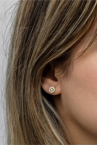 Nereze 925 Ayar Gümüş Gold Kaplama Minimal Tektaş Yuvarlak Küpe