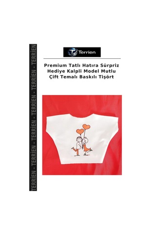 Terrien Premium Tatlı Hatıra Sürpriz Hediye Kalpli Model Mutlu Çift Temalı Baskılı Tişört Çok Renkli