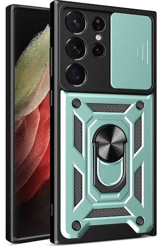 Newface Samsung Galaxy Uyumlu S23 Ultra Kılıf Pars Lens Yüzüklü Silikon Glblseme - 22 - Yeşil