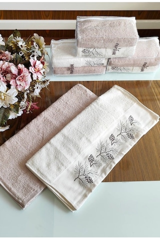 Nurpak Çeyizlik 2.li Set Lüks 50x90cm. %100 Pamuk El,yüz Havlusu Özel Hediyelik Ambalajda Bej