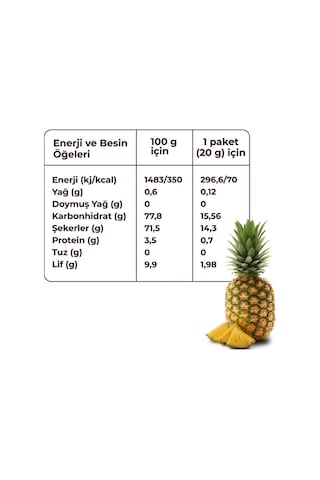 Ananas Kuru Meyve Cipsi 20 G X 5 Adet Dondurularak Kurutulmuş Meyve 20 G