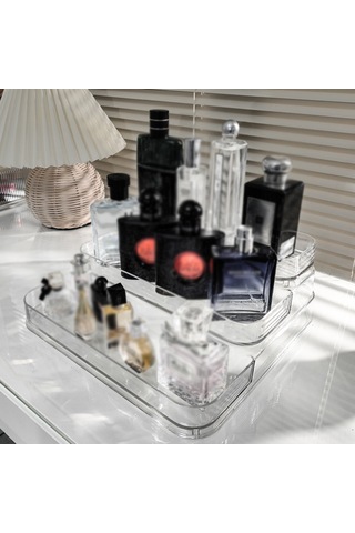 Suofeng Akrilik Transparan 3 Katlı Makyaj Gömlekçisi - Parfüm, Kozmetik Ve Malzeme Düzenleyici Tepsi Şeffaf
