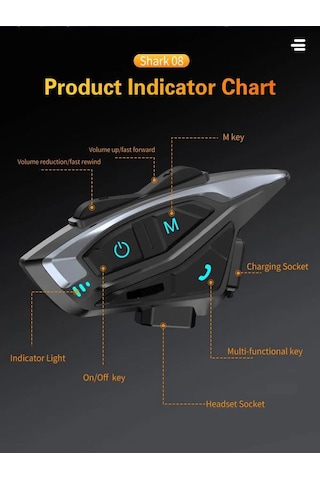 Shark2 2 Kişi 1 KM İnterkom Gürültü Azaltma Motorcu Kask Kulaklığı