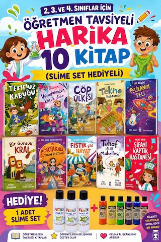 Timaş 2,3. Ve 4.sınıflar İçin Öğretmen Tavsiyeli Harika 10 Kitap Slime Set Hediyeli