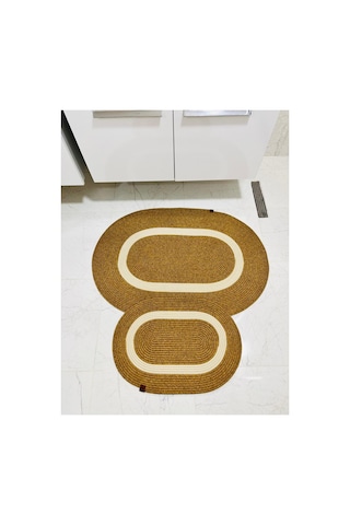Hasır,jüt, Kilim, Paspas, Mutfak Halısı, Banyo Paspası, Halı,yolluk,2 Li Takım Oval Hasır-krem Hasır-krem