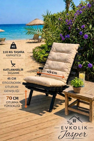 Jasper Beach Katlanabilir Portatif Metal Sandalye, Şezlong Plaj, Bahçe Ve Teras Kullanımına Uygun Siyah