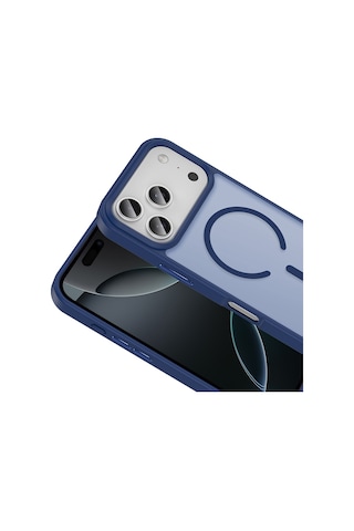 Vendas Apple iPhone Uyumlu 17 Pro Kılıf M-safe Şarj Özellikli Mat Arka Yüzey Zore Sio Kapak +lens +ekran Koruyucu Lacivert