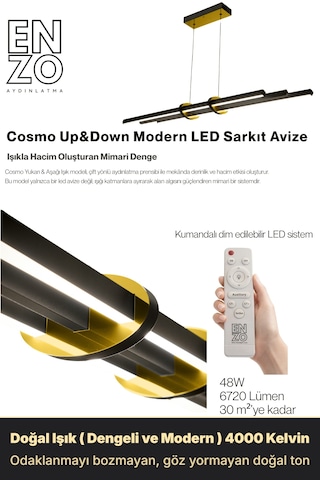 Cosmo Gold Lineer Led Sarkıt Avize Kumandalı Dim Edilebilir Yukarı & Aşağı Işık Diğer