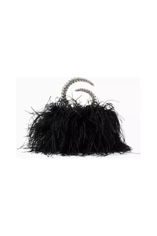 L'alingi Karma Feather Clutch Siyah Tüy Kaplama & Kristal Saplı Zarif Gece Çantası Omuz Çantası