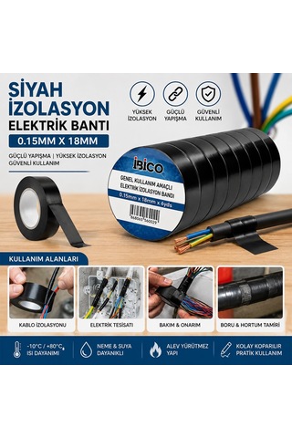 İbico İ13-028 İzolasyon Elektrik Bantı 0.15mm X 18mm 6yds Siyah Bandı - 10'li Paket