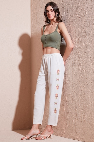 Lela Bohem Işlemeli Keten Ve Pamuk Karışımlı Şalvar Bayan Pantolon 5865050 Bej-Fuşya