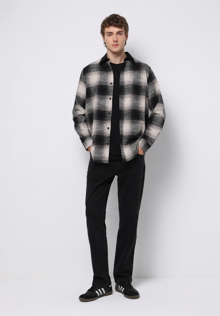 Colin's Colins Comfort Fit Shirt Neck Kareli Erkek Siyah Uzun Kol Gömlek Cl1077642 Q1.v2 Blk Siyah