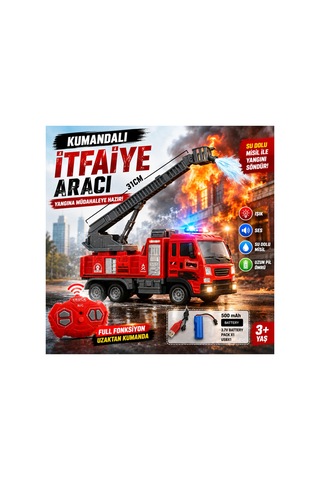 Uzaktan Kumandalı Full Fonksiyon İtfaiye Aracı, Büyük Boy, 1:16 Ölçek, 3 Yaş Ve Üzeri Kırmızı