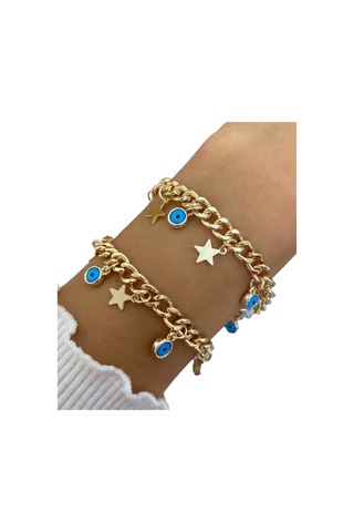 Wiya Mavi Boncuk Kadın Çelik Bileklik