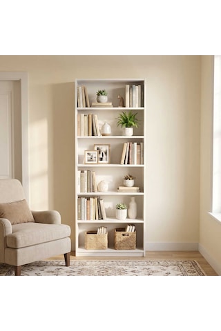 Max 6 Raflı Kitaplık - Beyaz 75x193x26 Cm Gxyxd