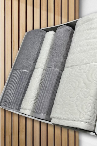Sevgi Hamam Takımı 4 Parça Krem - Gri Çok Renkli