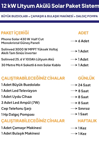 12 Kw Lityum Akülü Solar Güneş Enerjisi Sistemi