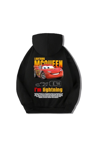 Brz Kids Unisex Çocuk Şimşek Mcqueen Arabalar Hoodie Siyah