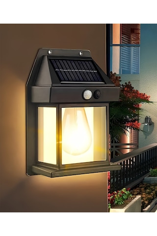 5w Güneş Enerjili Led Ampullü Duvar Fener Aplik 3200k- Sarı Işık