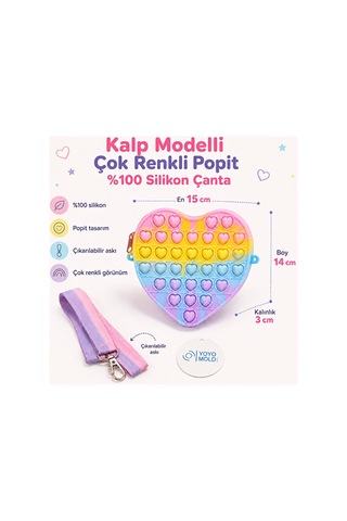 %100 Silikon Kalp Çok Renkli Popit Çanta