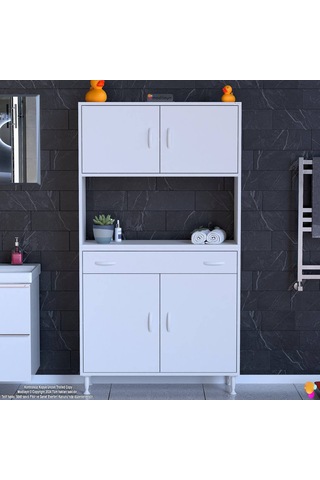 Modilayn Arda Banyo Dolabı 100x173x32,5cm 1 Çekmece 4 Kapak Ve 5 Raflı İhtiyaca Uygun Kolay Kurulum Beyaz