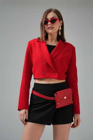 Kırmızı Kruvaze Crop Blazer Ceket Kırmızı