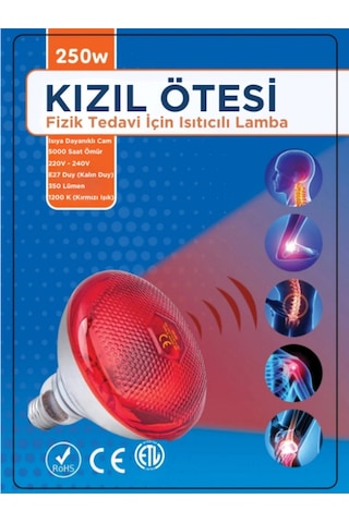 250w Kızılötesi İnfrared Isıtıcılı Fizik Tedavi Lambası Kırmızı Işık E27 Kalın Duy
