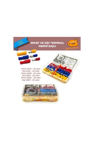 Erkek ve Dişi Mermi Başlı Ek Terminal Seti. Ortanca Paket 150 Par