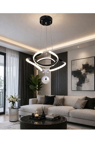 Nadya Tek Toplu Modern Sarkıt Avize ,siyah Sarkıt Power Led Avize, 3 Renk Yanabilen Led Avize,