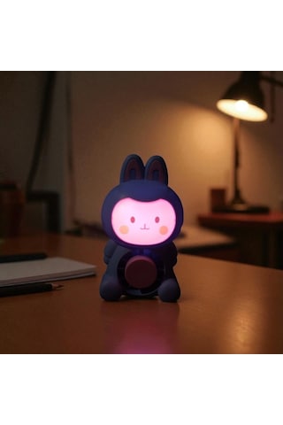 Masa Üstü Vantilatör Mini Tavşan Fan Vantilatör Usb Şarjlı Işıklı Mavi Pembe