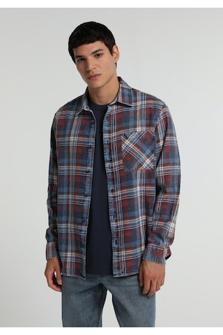Colin's Colins Relaxed Fit Shirt Neck Ekoseli Erkek Mavi Uzun Kol Gömlek Cl1077506 Q1.v1 Inv İndigo