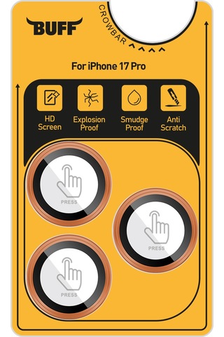 Buff Apple Uyumlu iPhone 17 Pro Metal Kamera Lens Koruyucu Orange Turuncu
