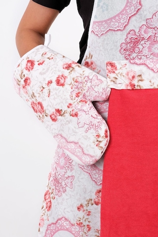Flower 4lü Set Mutfak Önlüğü Havlulu Mutfak Önlüğü Fırın Eldiveni Ve Tutacak Kırmızı