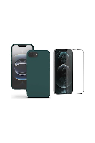 Apple iPhone 17e Uyumlu Içi Kadife Lansman Kılıf Ve Seramik Tam Kaplayan Cam Ekran Koruyucu Koyu Yeşil
