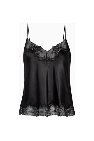 Because Of Alice Satin Lace Detail Camisole V Yaka Kadın Bluz Siyah