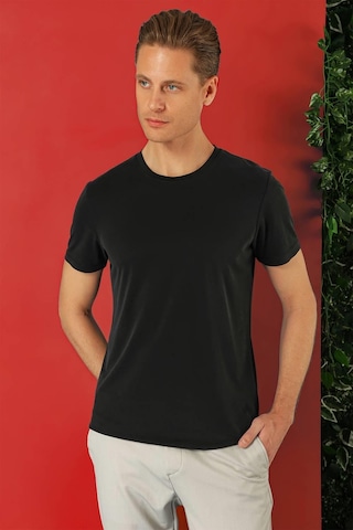 Efor Slim Fit Bisiklet Yaka %100 Pamuk Siyah Tişört Ts 878 Siyah