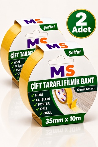 2 Adet Çift Taraflı Filmik Şeffaf Bant 35 Mm X 10 Metre Yapışkanlı Hobi Bandı El Çok Amaçlı Bantları