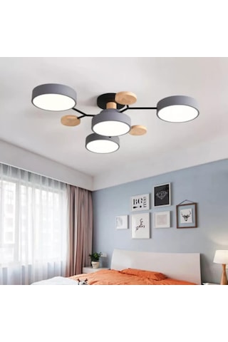 Simaavize Modern Ahşap Led Avize 4 Lü