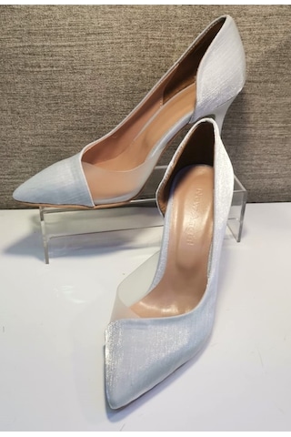 New Angel 853 Kadın Topuklu Şeffaf Detaylı Stiletto Ayakkabı Gümüş