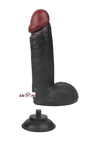 Erofoni Yeni Nesil Siyah Zenci Kayan Derili 21 Cm Çift Katmanlı Vantuzlu Yapay Dildo Penis
